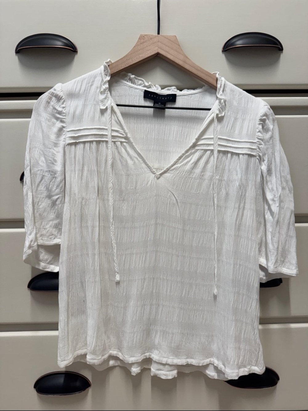 Sanctuary White Textured V-Neck Tie-Front top